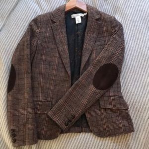 H&M Elbow Patch Brown Plaid Blazer